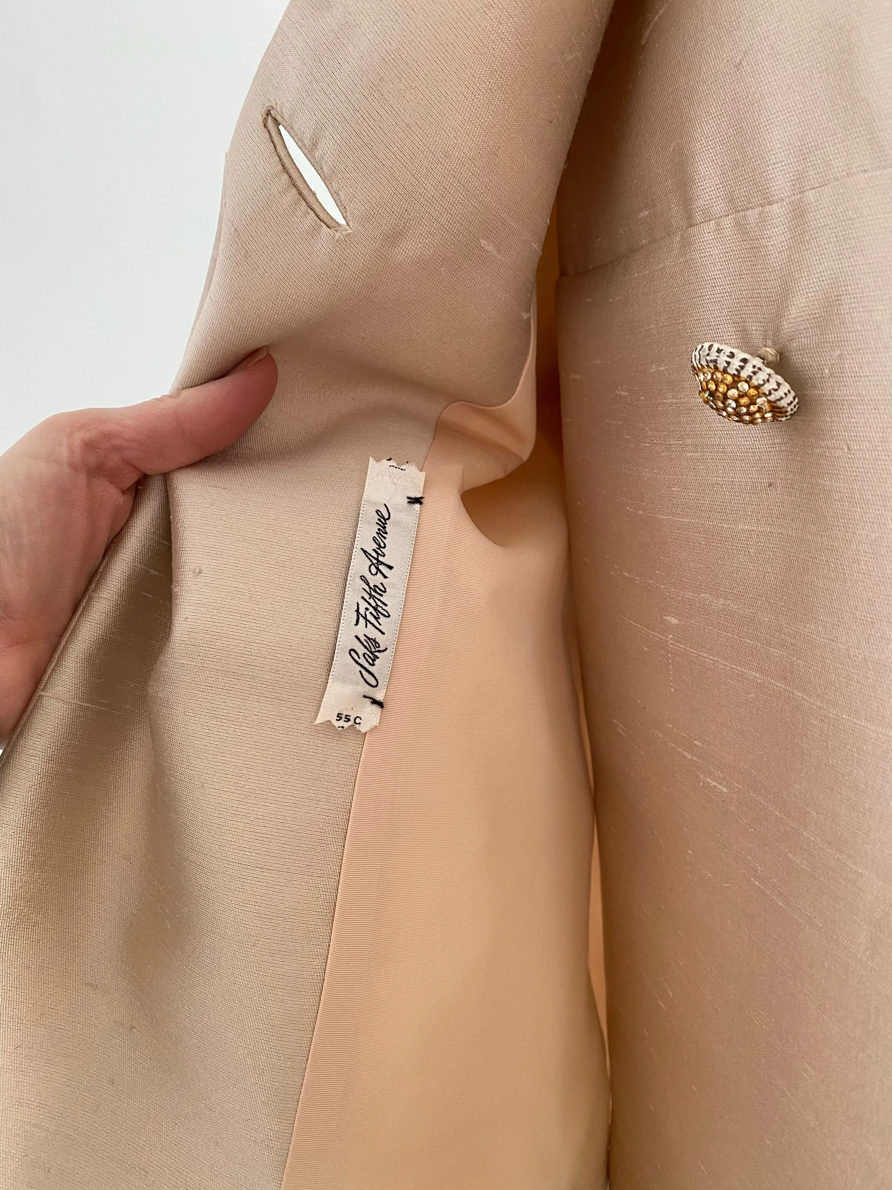 1960's Champagne Silk Evening Coat From Saks Fifth Avenue / ML