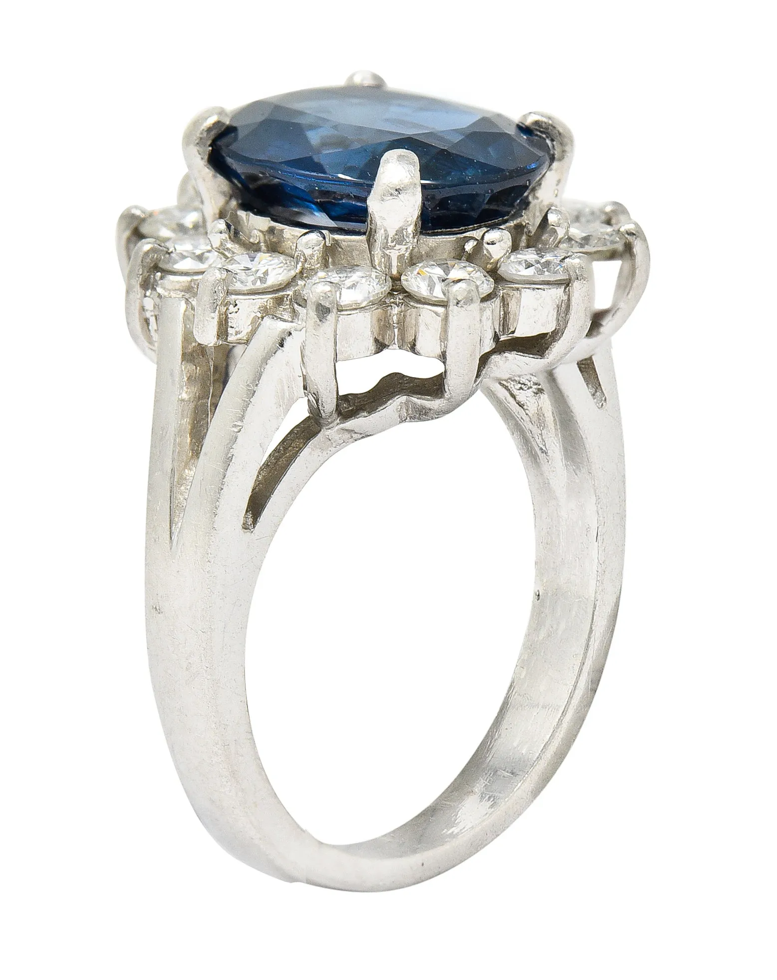 1980's Vintage 4.85 CTW Sapphire Diamond Platinum Cluster Ring