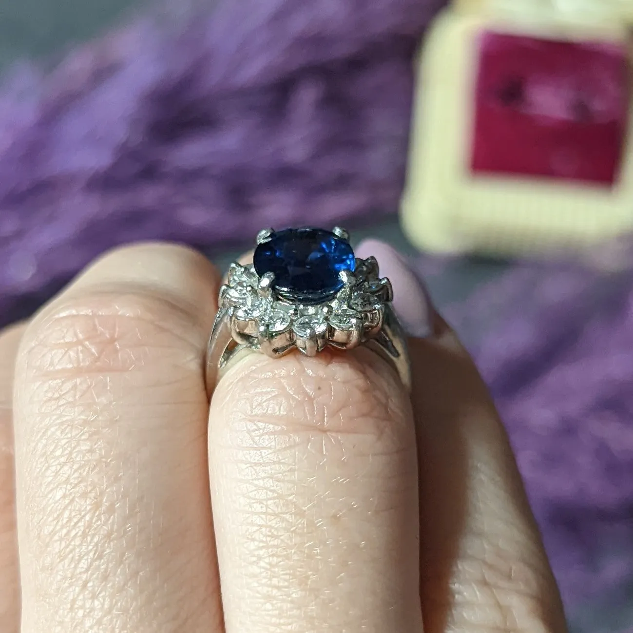 1980's Vintage 4.85 CTW Sapphire Diamond Platinum Cluster Ring