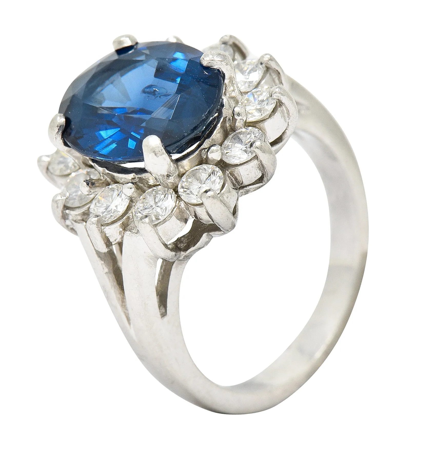 1980's Vintage 4.85 CTW Sapphire Diamond Platinum Cluster Ring