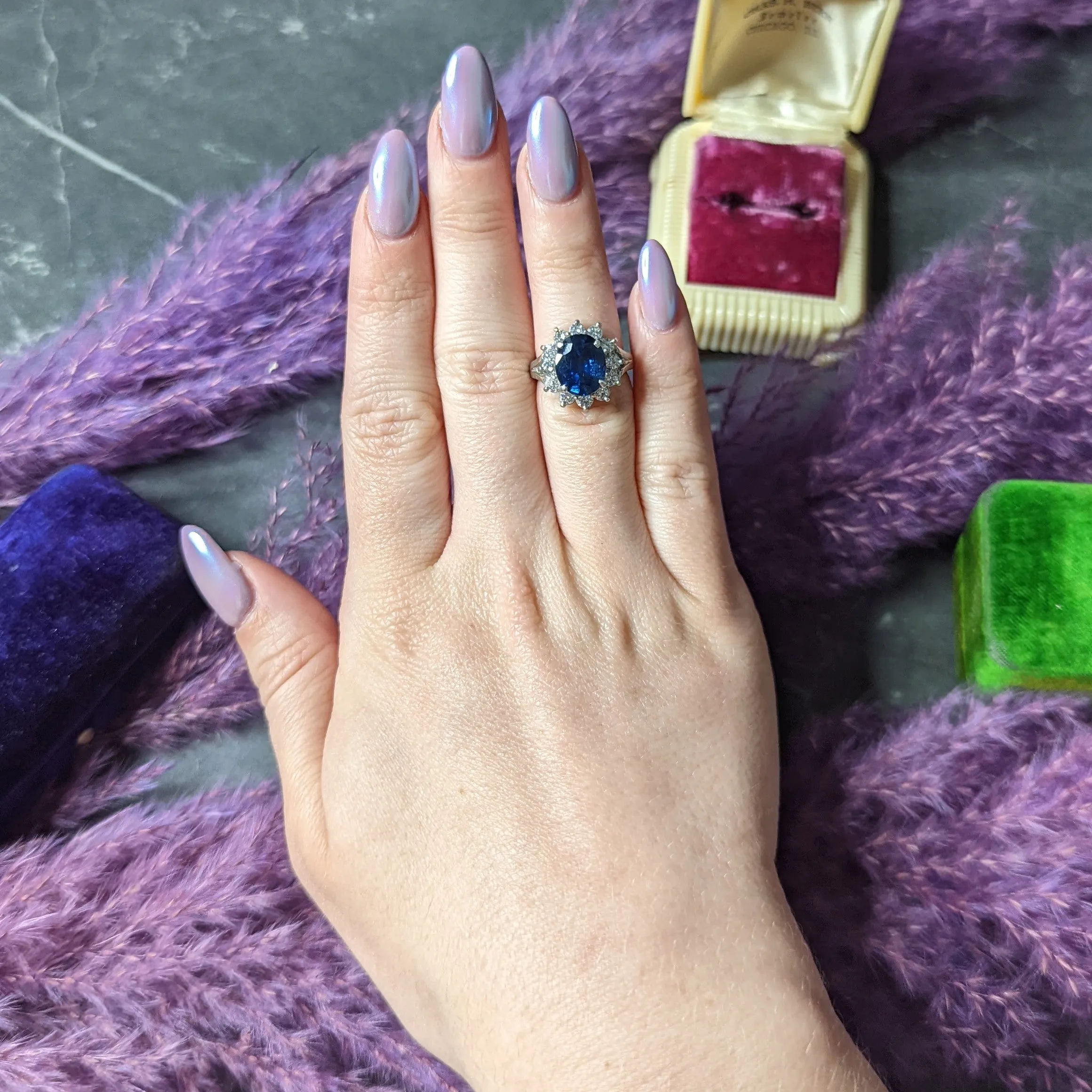 1980's Vintage 4.85 CTW Sapphire Diamond Platinum Cluster Ring