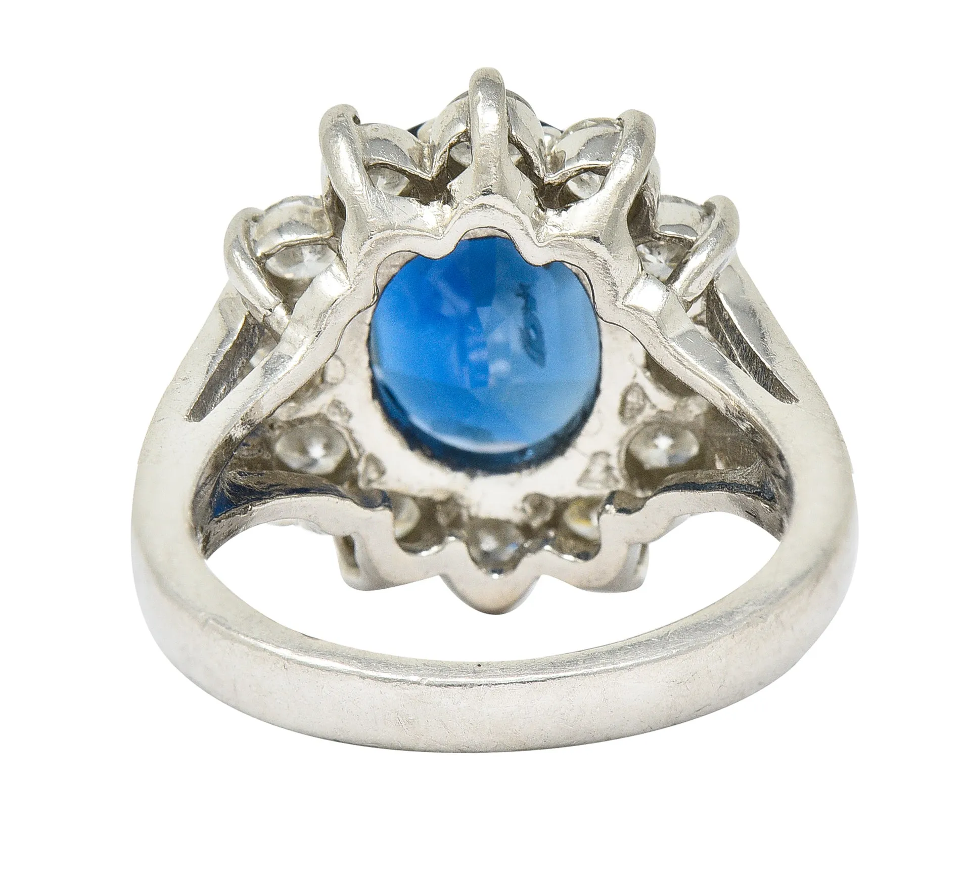 1980's Vintage 4.85 CTW Sapphire Diamond Platinum Cluster Ring