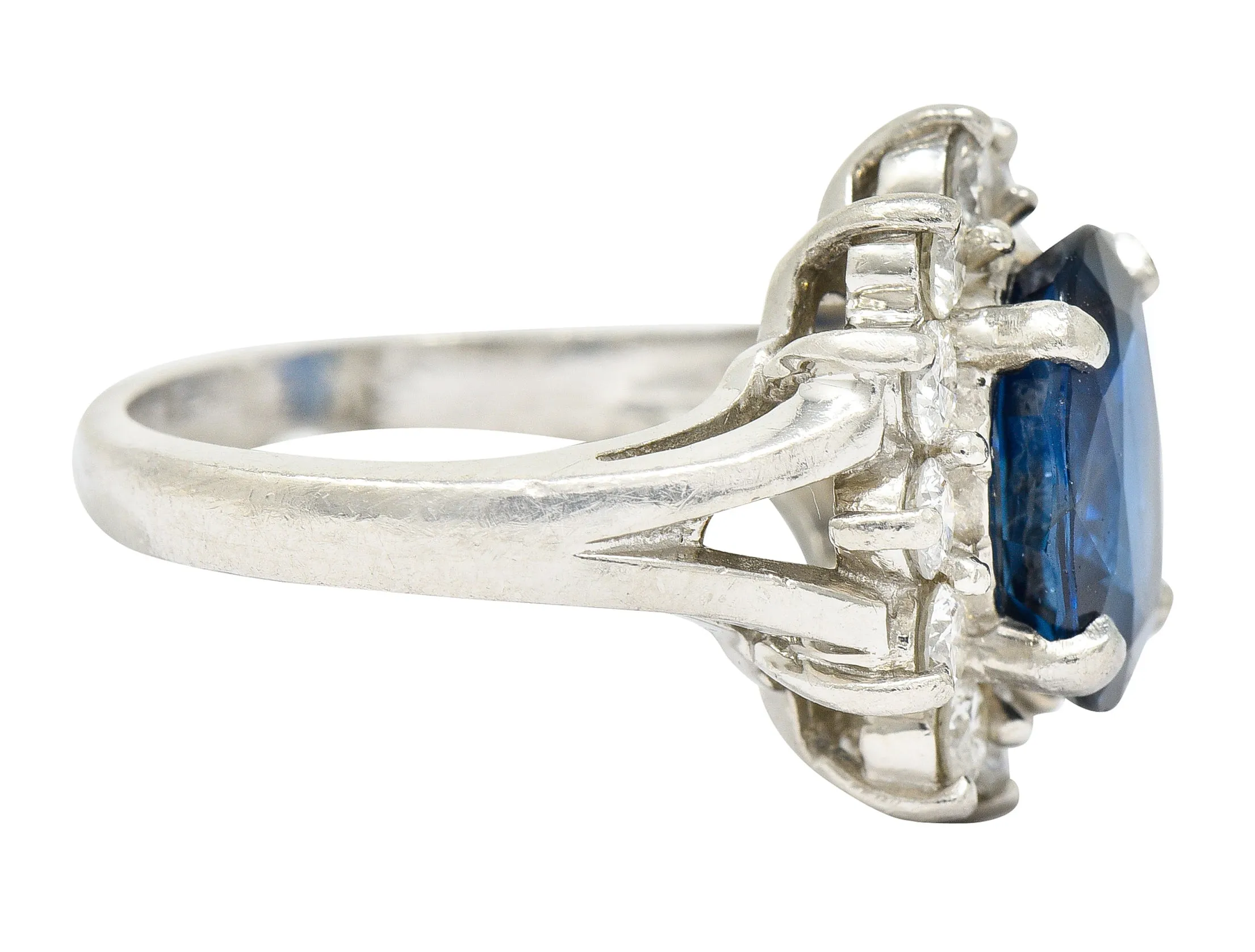 1980's Vintage 4.85 CTW Sapphire Diamond Platinum Cluster Ring