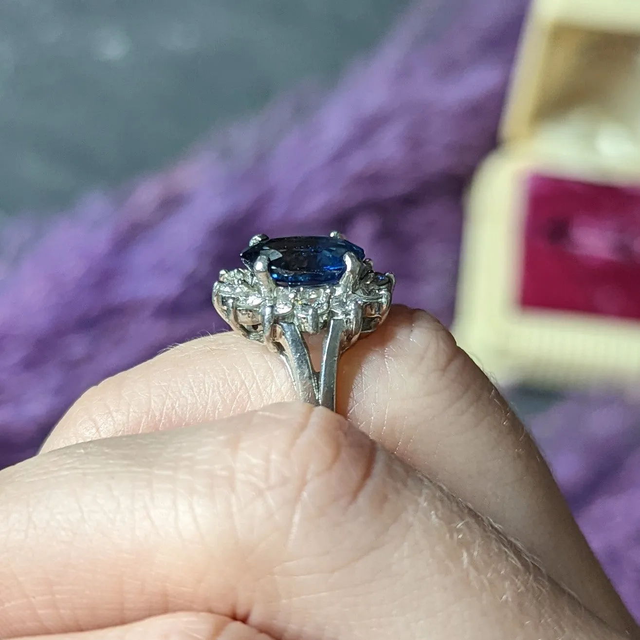 1980's Vintage 4.85 CTW Sapphire Diamond Platinum Cluster Ring