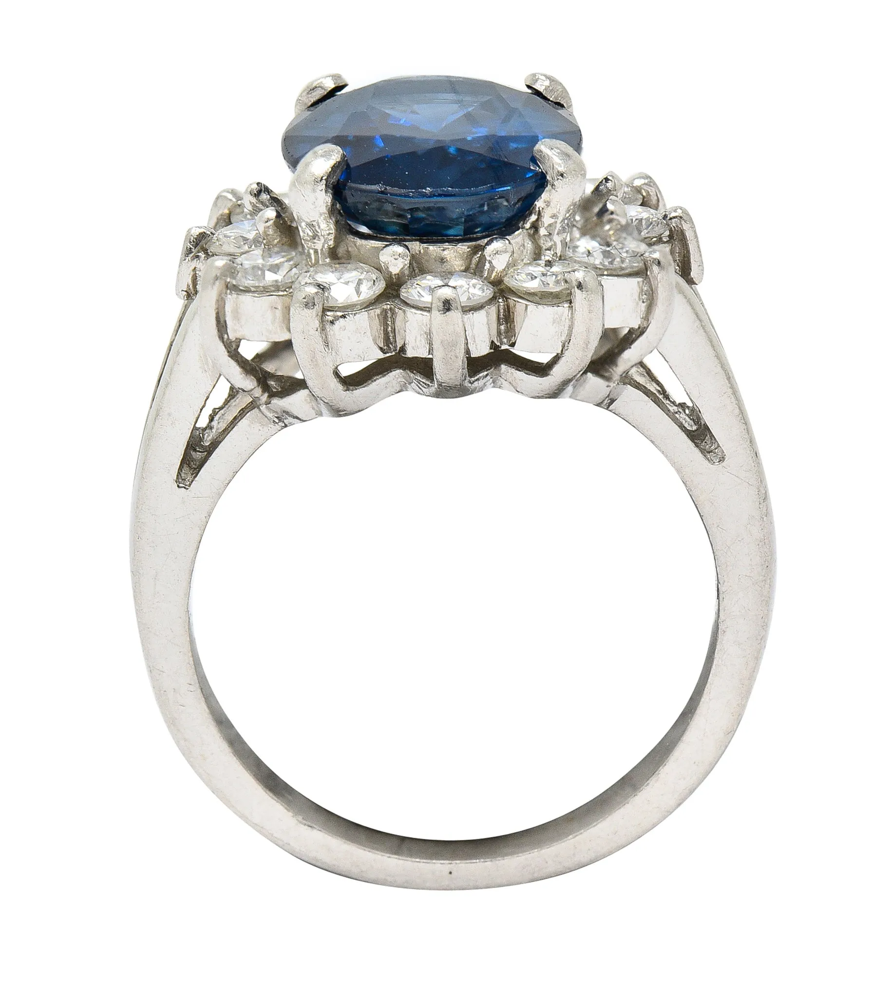 1980's Vintage 4.85 CTW Sapphire Diamond Platinum Cluster Ring