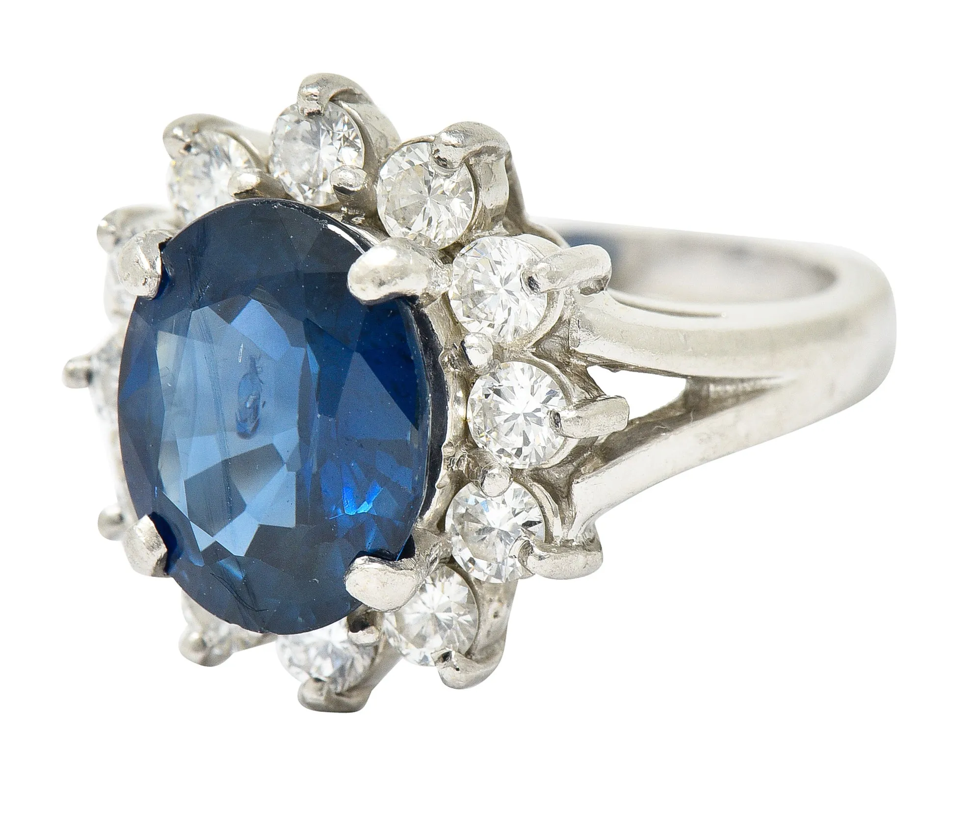 1980's Vintage 4.85 CTW Sapphire Diamond Platinum Cluster Ring