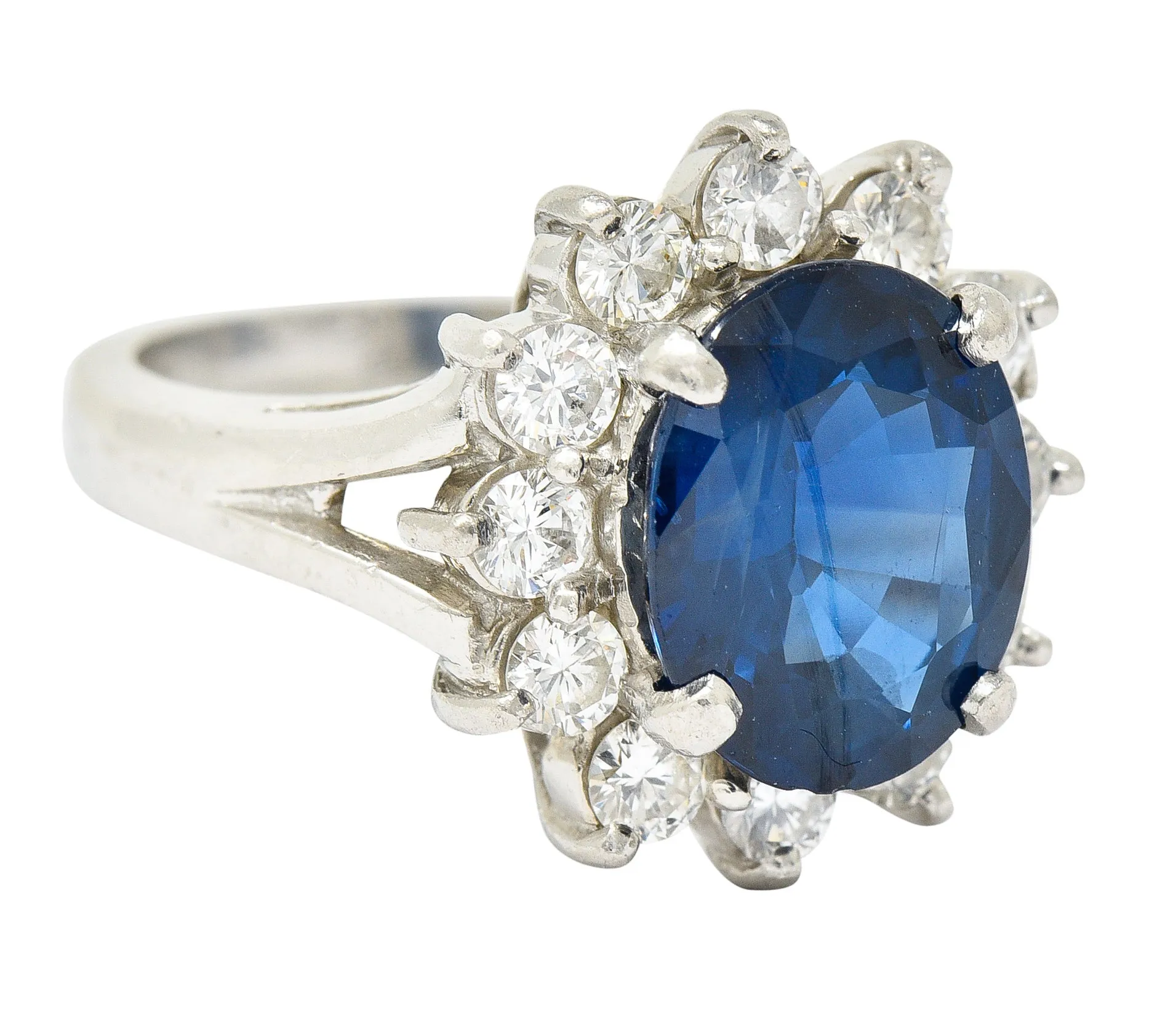 1980's Vintage 4.85 CTW Sapphire Diamond Platinum Cluster Ring