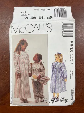 1991 McCall's 5698 Pattern - Childs Nightgown, Pajamas, Slippers and Doll FACTORY FOLDED
