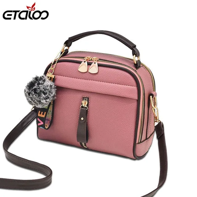 2018 Fashion Women Handbag Pu Leather Women Messenger Bags With Ball Toy Female Shoulder Bags
