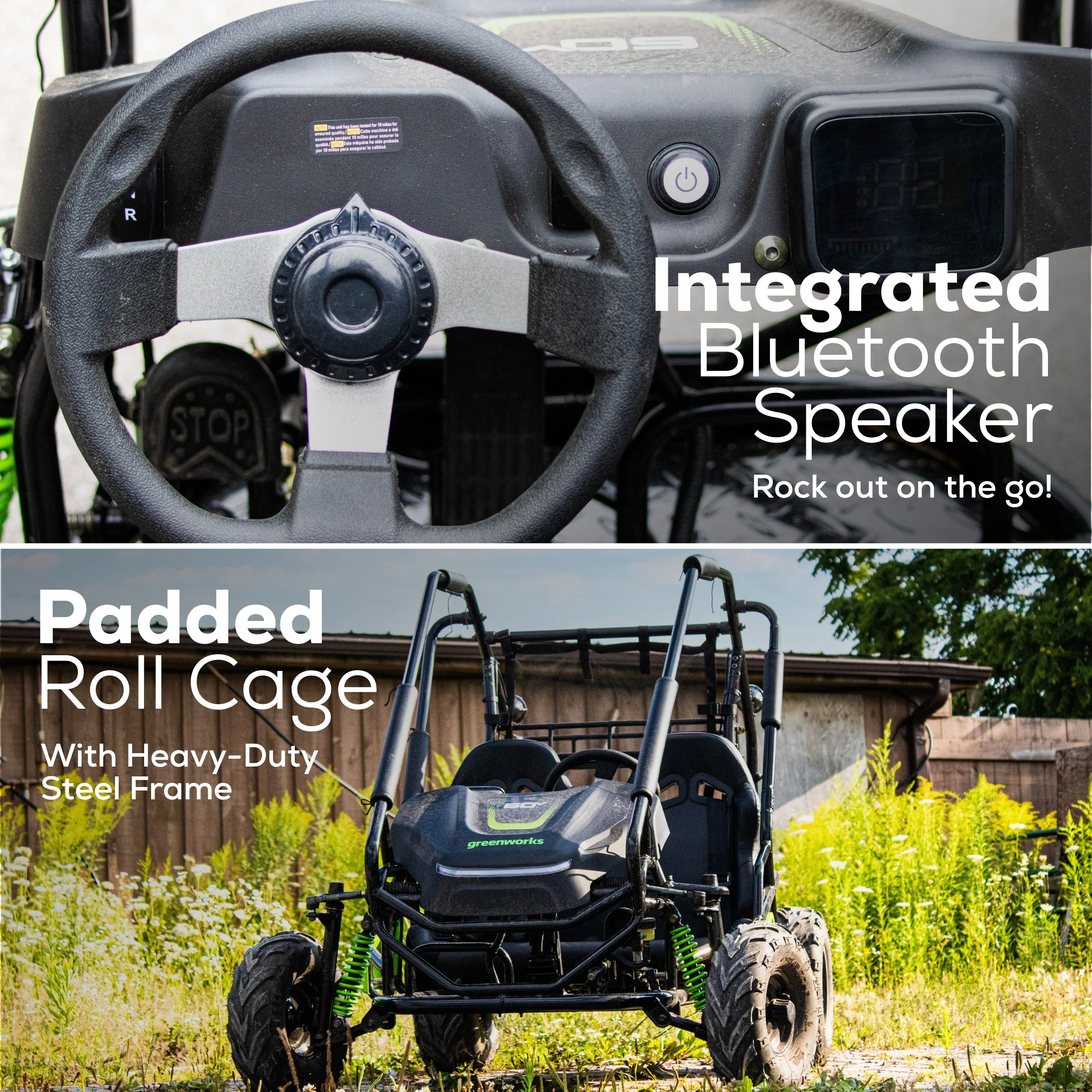 60V STEALTH Series All-Terrain 2-Seat Electric Youth Go-Kart w/ (2) 8Ah Batteries and Dual Port Charger