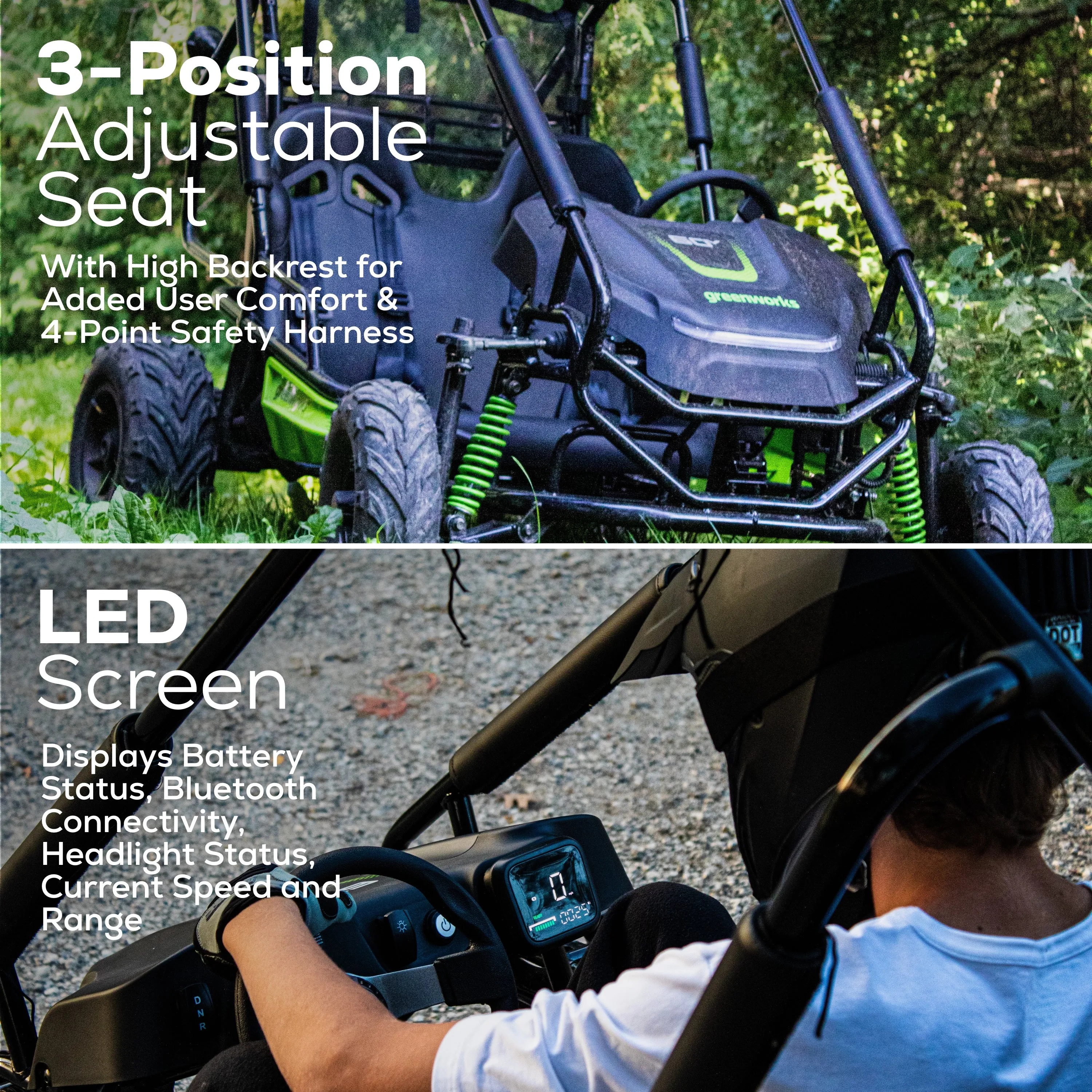 60V STEALTH Series All-Terrain 2-Seat Electric Youth Go-Kart w/ (2) 8Ah Batteries and Dual Port Charger