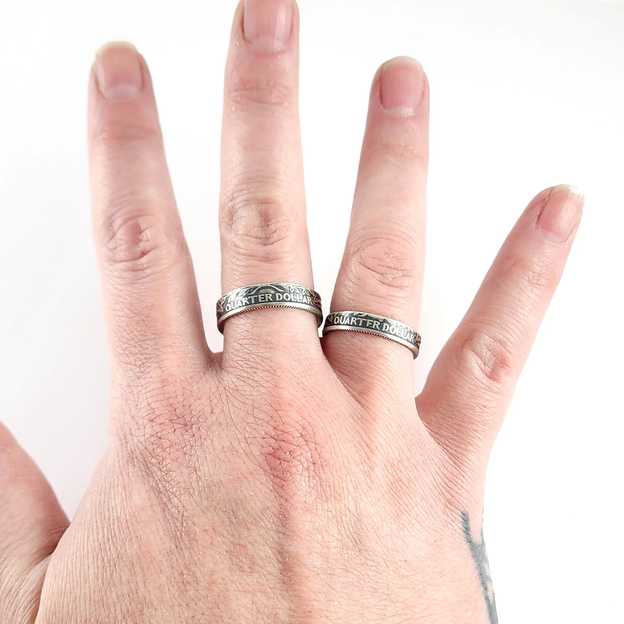 90% Silver Custom Engraved His & Hers Quarter Ring Set - 25th Anniversary Gift