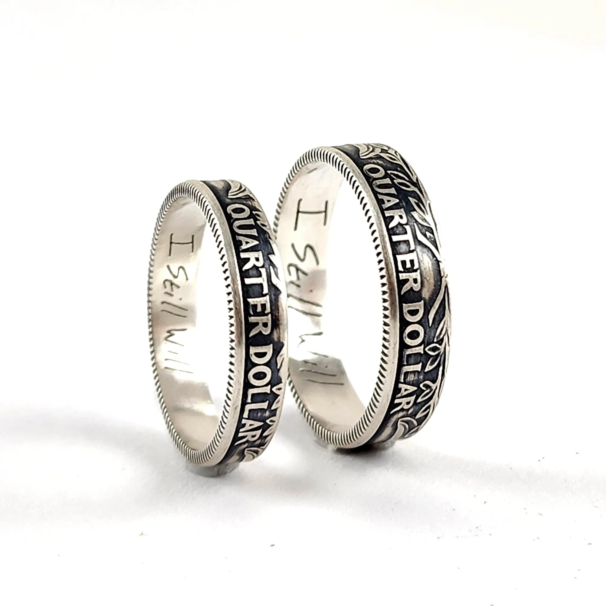 90% Silver Custom Engraved His & Hers Quarter Ring Set - 25th Anniversary Gift