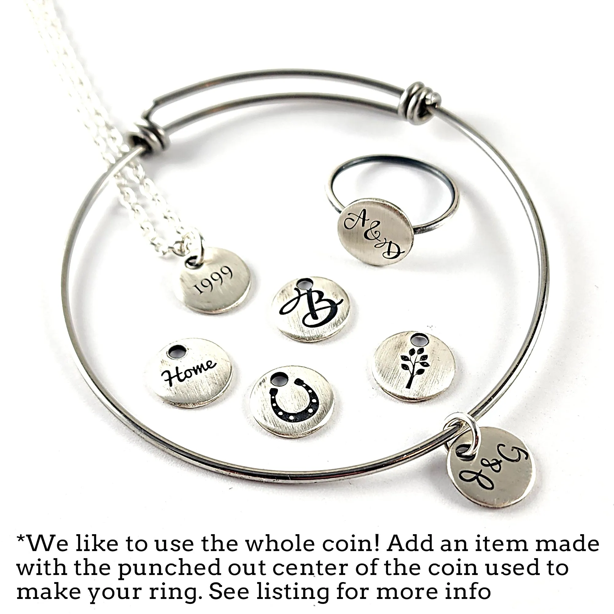 90% Silver Custom Engraved His & Hers Quarter Ring Set - 25th Anniversary Gift