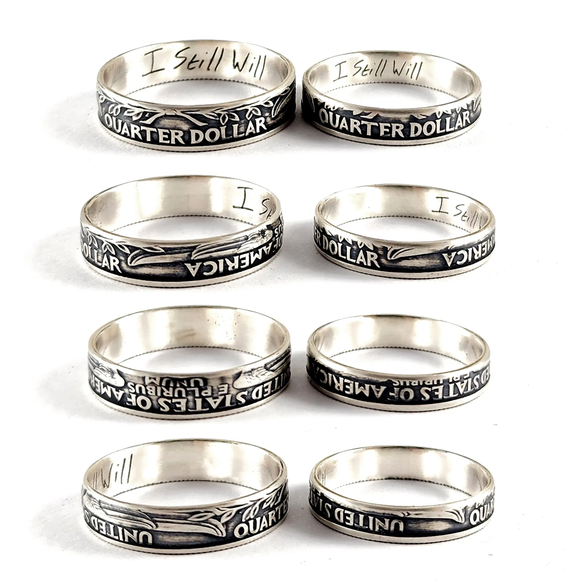 90% Silver Custom Engraved His & Hers Quarter Ring Set - 25th Anniversary Gift