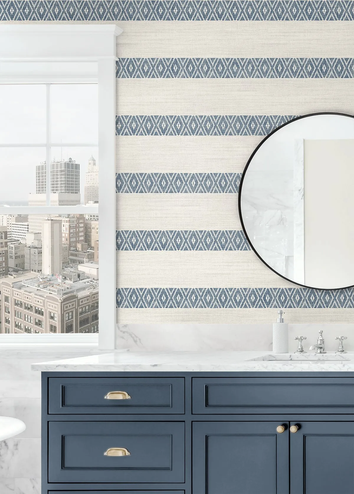 Alani Geo Stripe Wallpaper in Nautical Blue