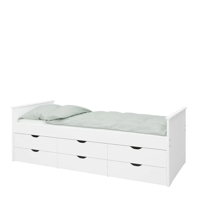 Alba White 6 Drawers Wooden Single Bed