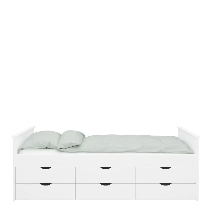 Alba White 6 Drawers Wooden Single Bed