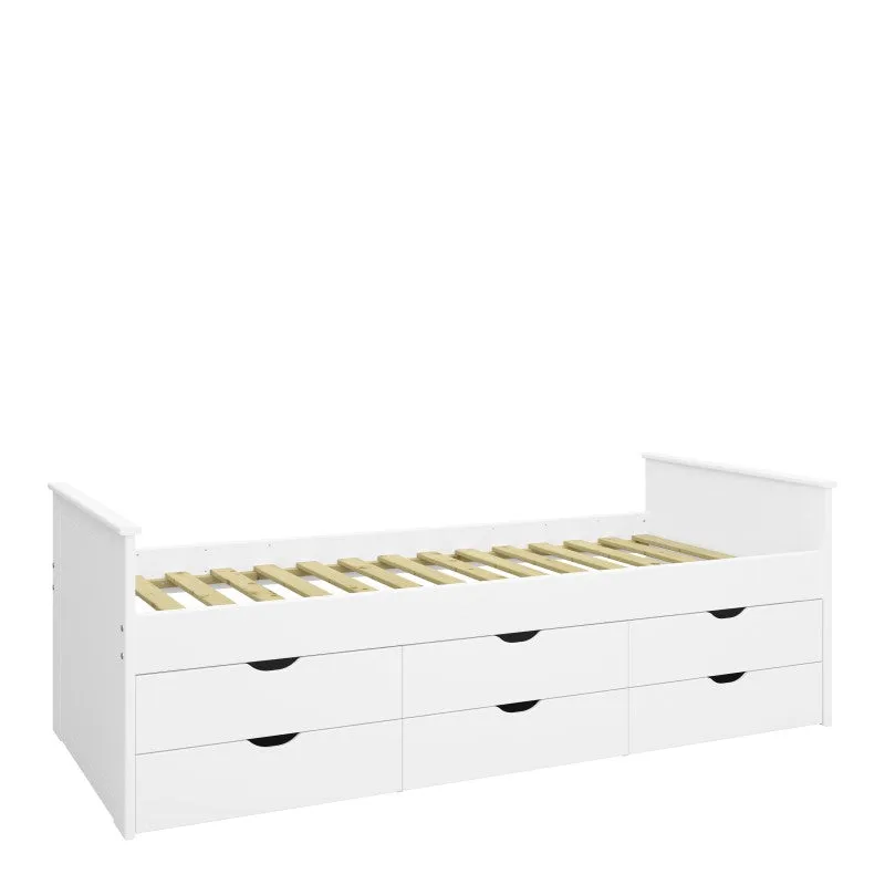 Alba White 6 Drawers Wooden Single Bed