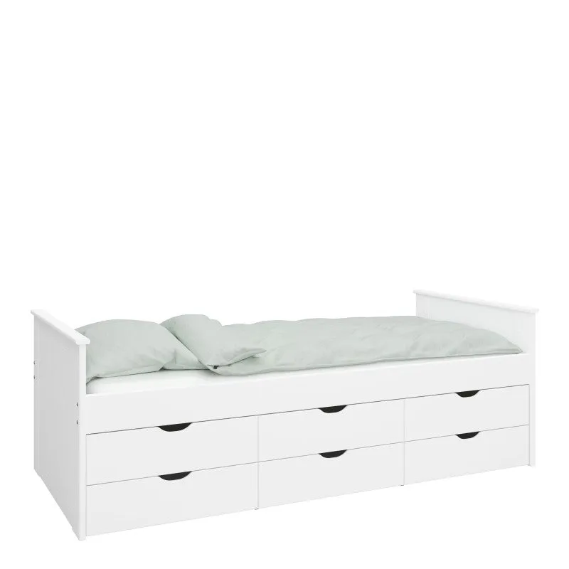 Alba White 6 Drawers Wooden Single Bed