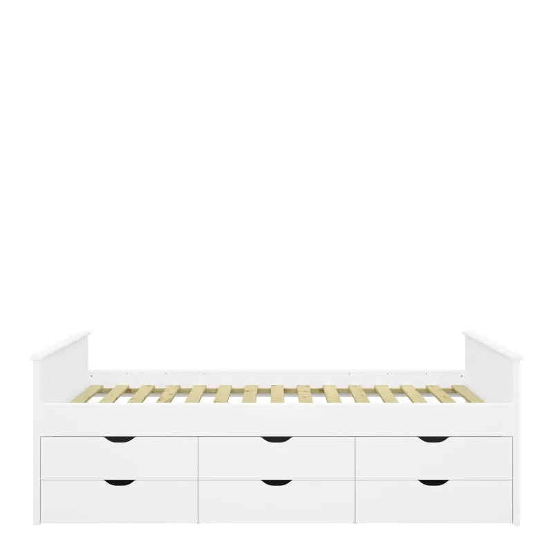 Alba White 6 Drawers Wooden Single Bed