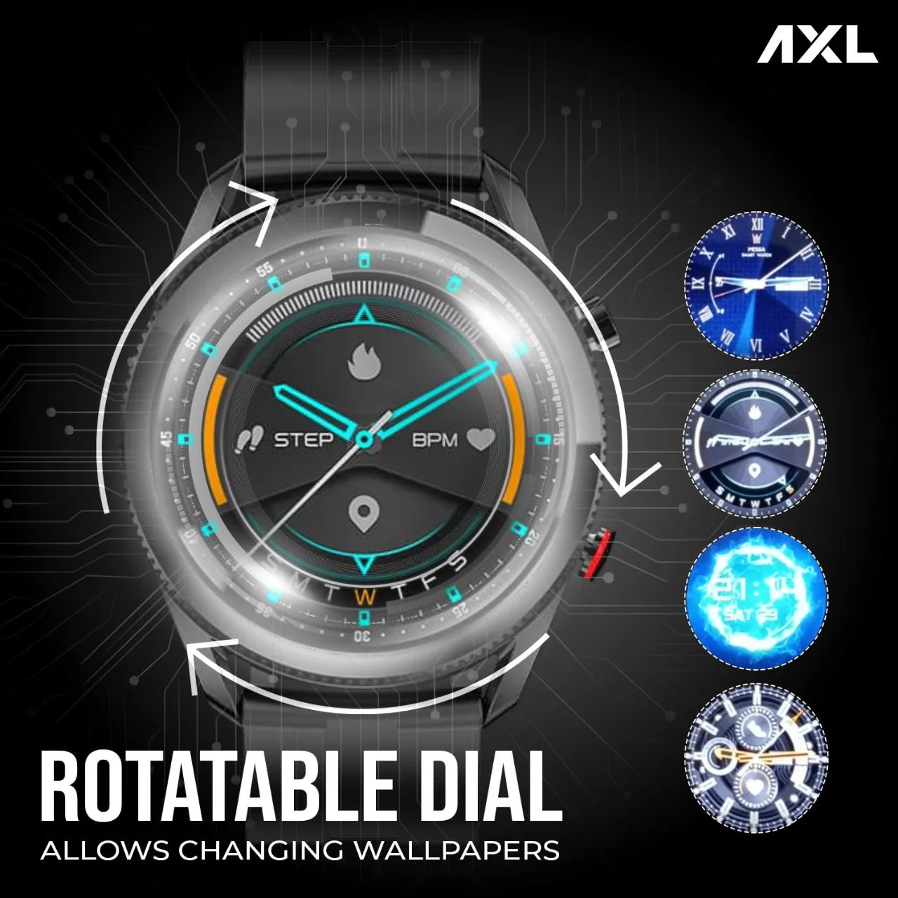 AXL Rider 1.28" Smart Watch with Call Function, Bluetooth Calling, Multi Sports Modes, Spo2 & Heart Rate Monitoring, Waterproof- Jet Black