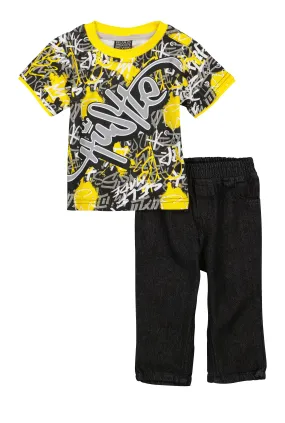 Baby Boys 12-24M Hustle Graphic Tee and Denim Jeans