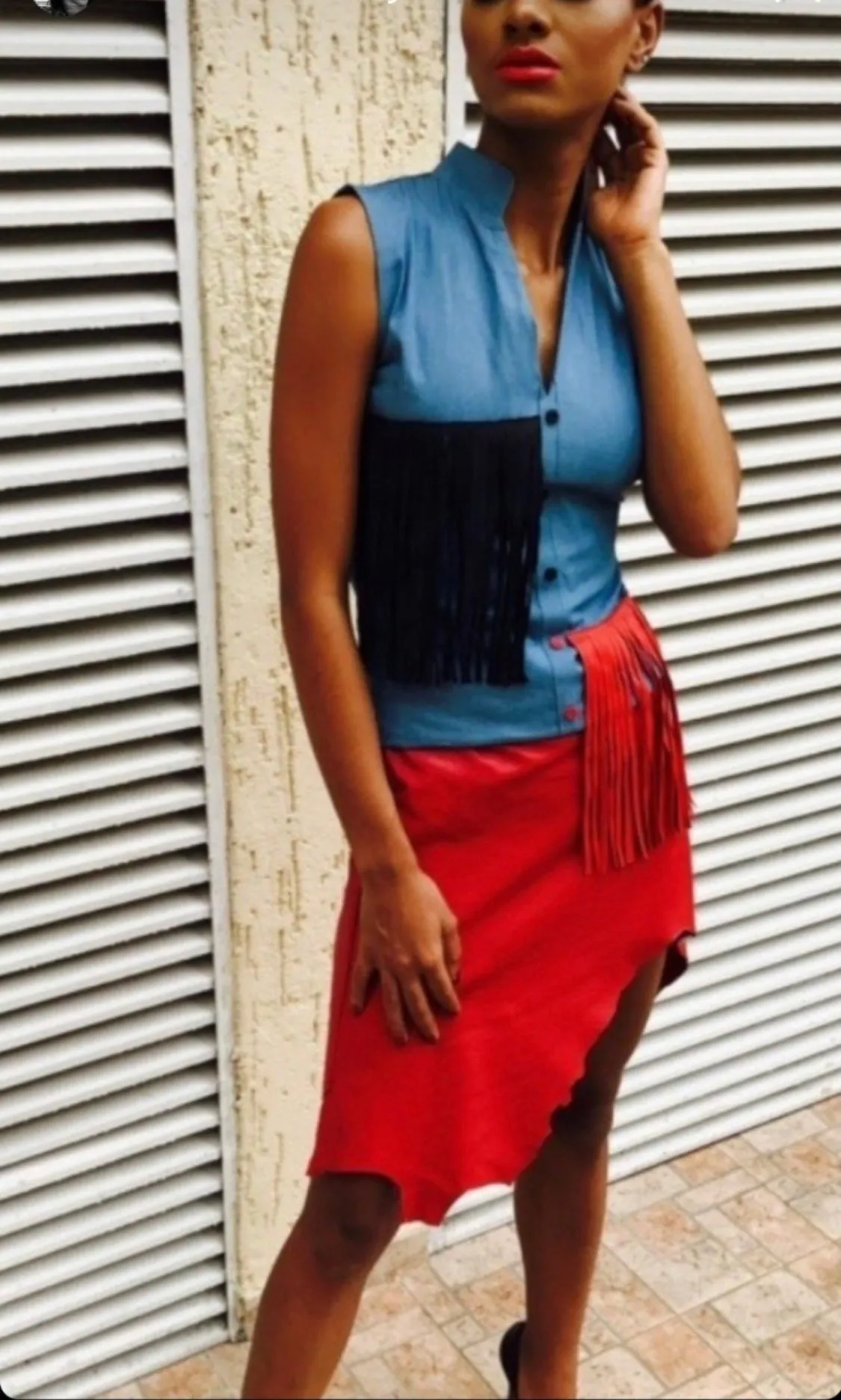 Biker blouse with calf skin leather tassels