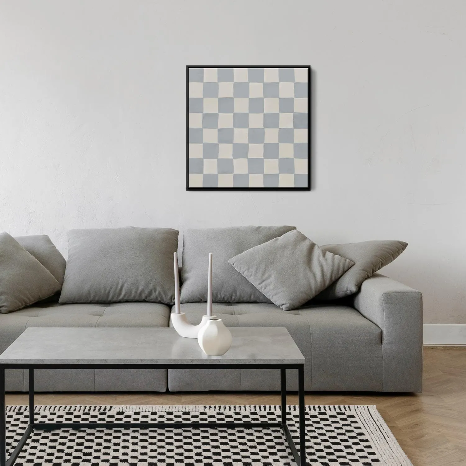 Blue Checkerboard Framed Canvas Art