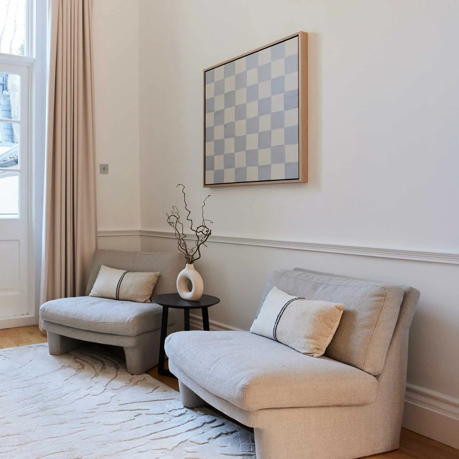 Blue Checkerboard Framed Canvas Art