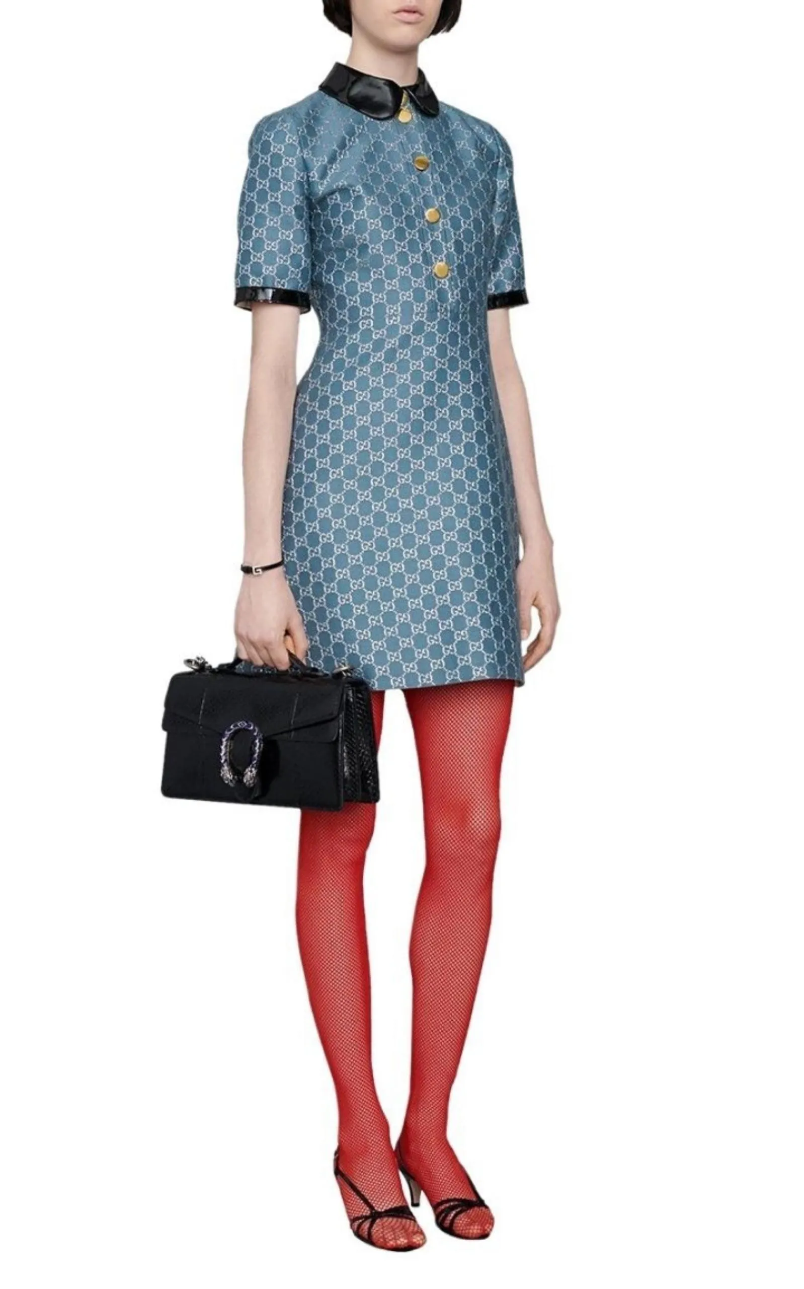 Blue GG Lamé Dress With Detachable Collar
