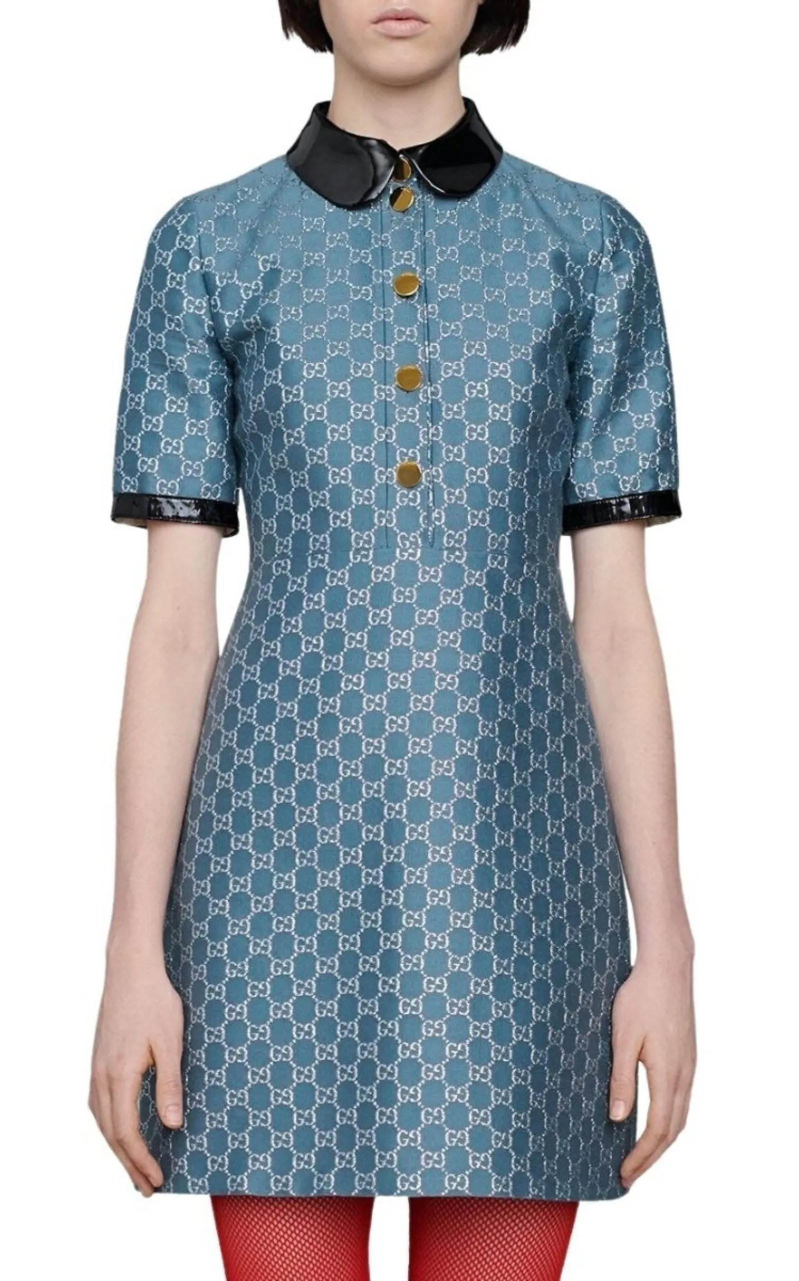 Blue GG Lamé Dress With Detachable Collar