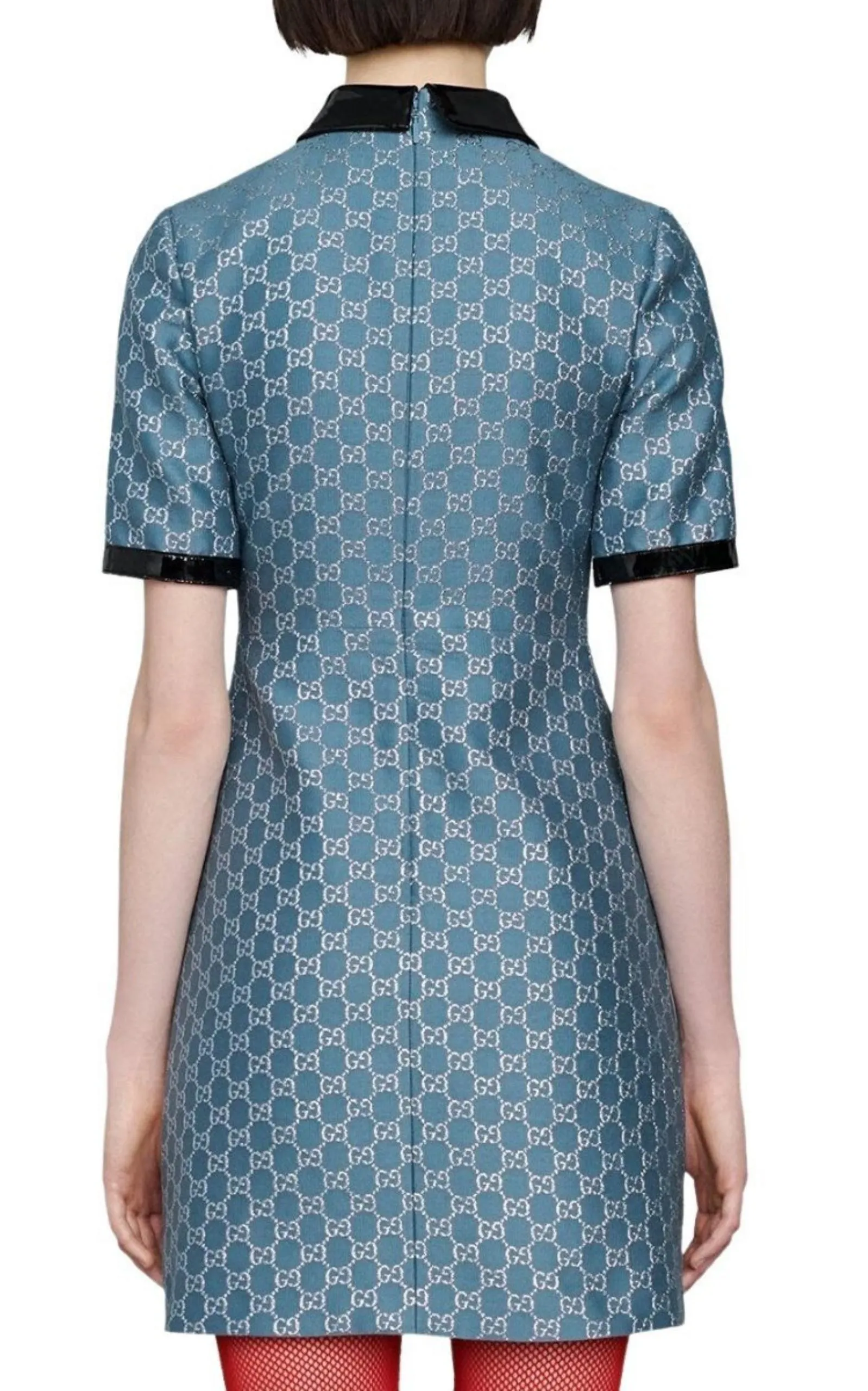Blue GG Lamé Dress With Detachable Collar