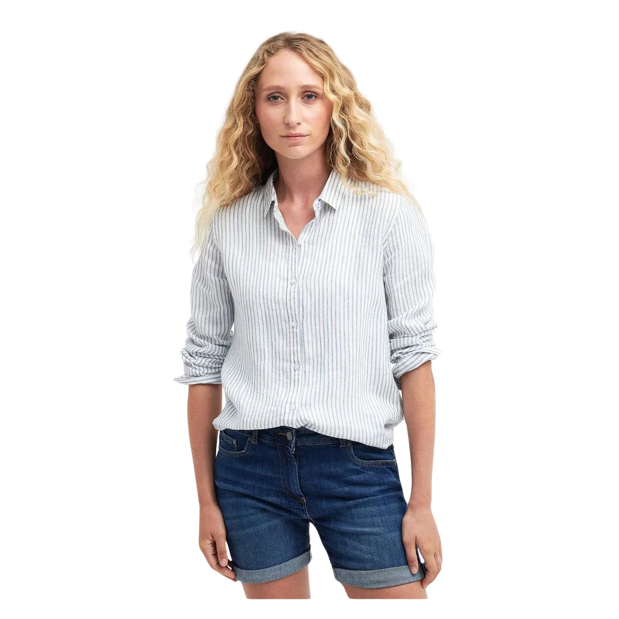 Camicia Donna Barbour Marine Righe Bianco / Celeste