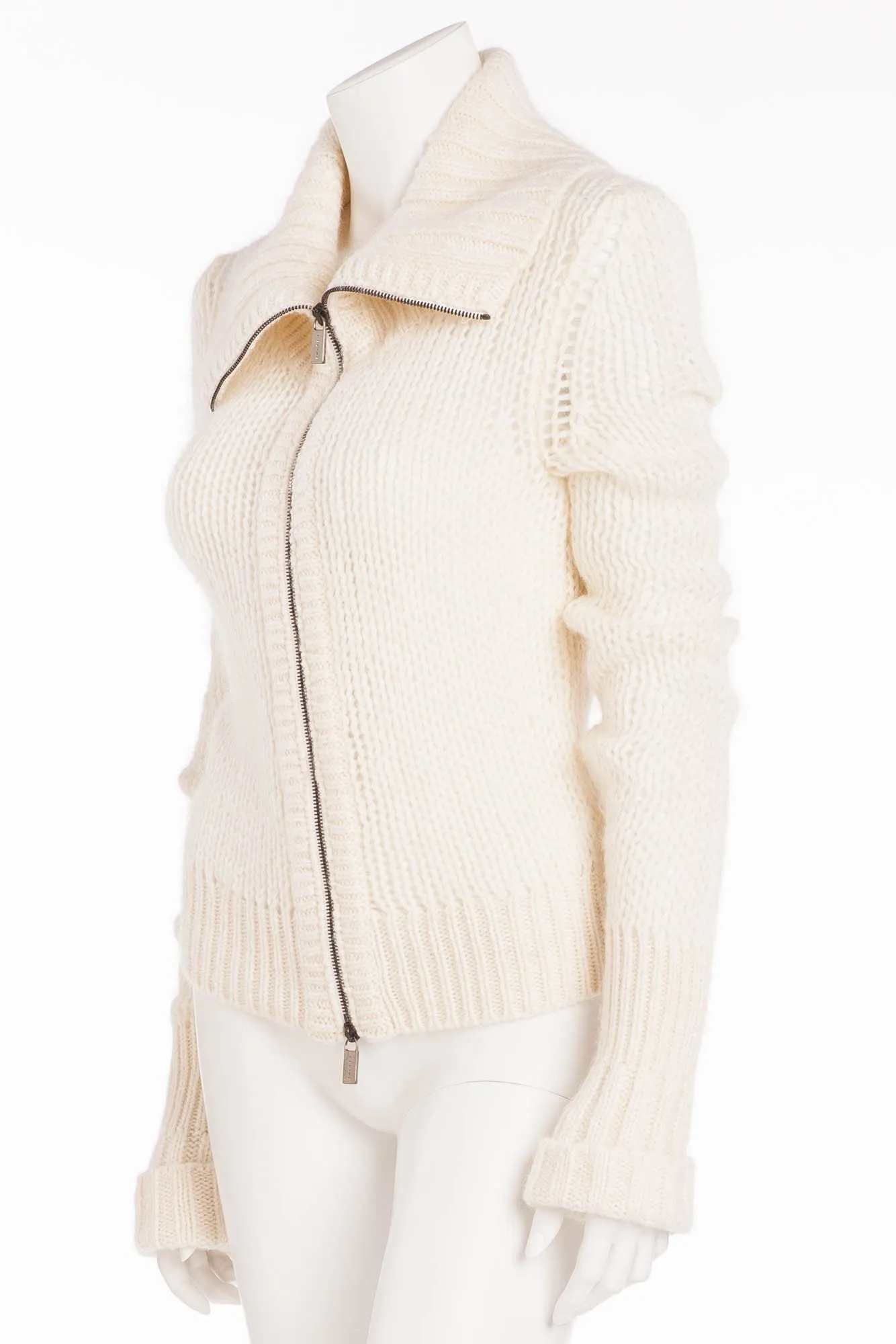 Celine - White Knit Zip Up Sweater - M