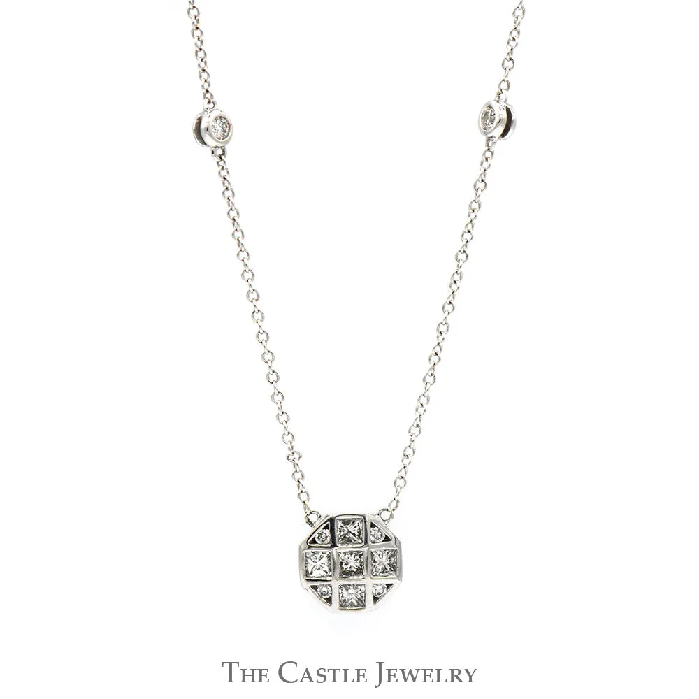 Circle Shaped Diamond Cluster Pendant on 16 inch Cable Link Chain in 14k White Gold