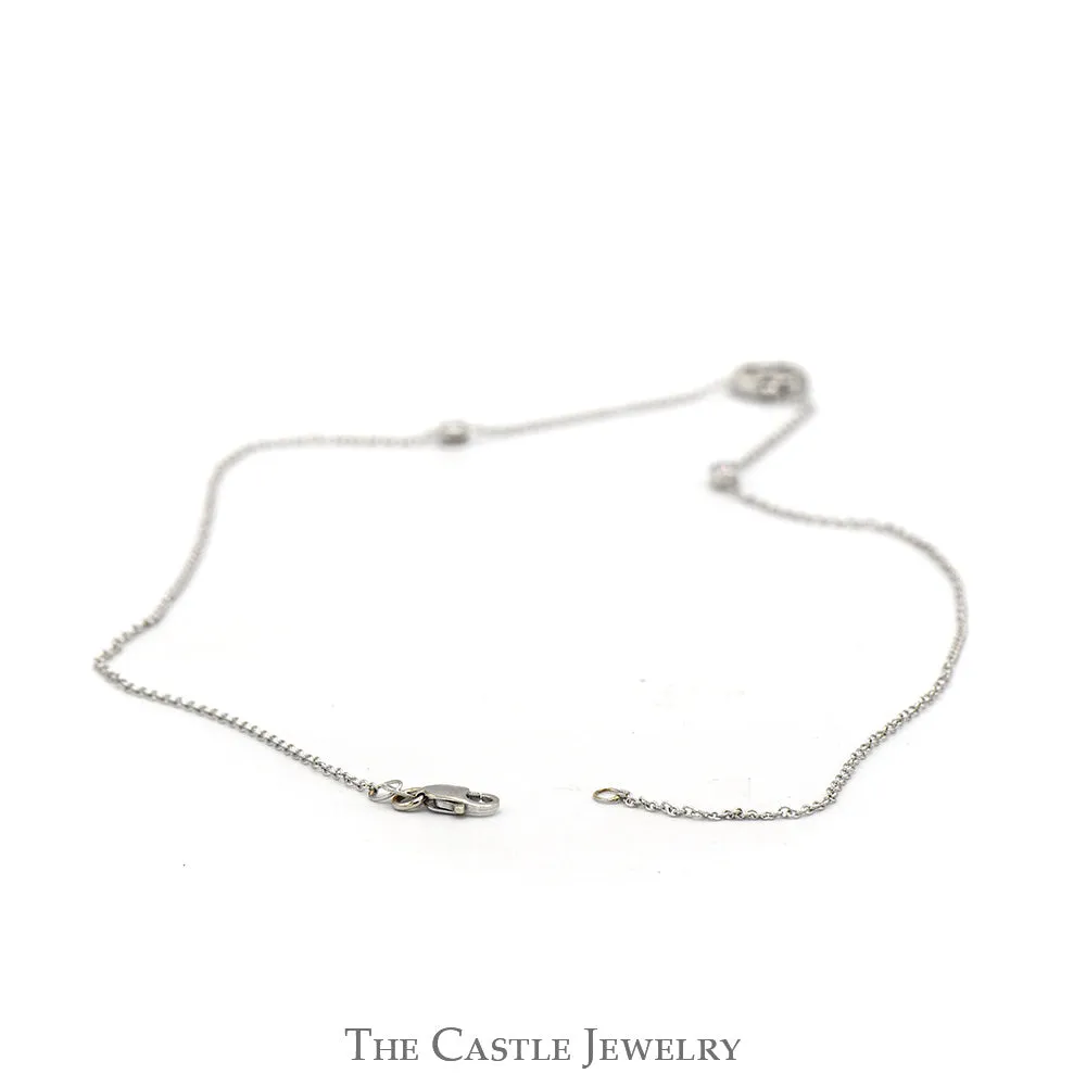 Circle Shaped Diamond Cluster Pendant on 16 inch Cable Link Chain in 14k White Gold