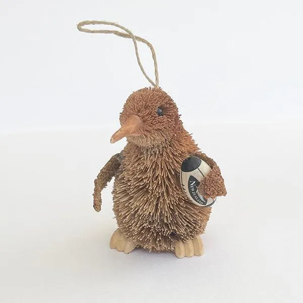 Cute Brush Kiwi Bird Xmas Ornament with Rugby Ball