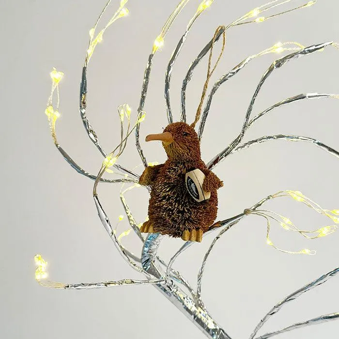 Cute Brush Kiwi Bird Xmas Ornament with Rugby Ball