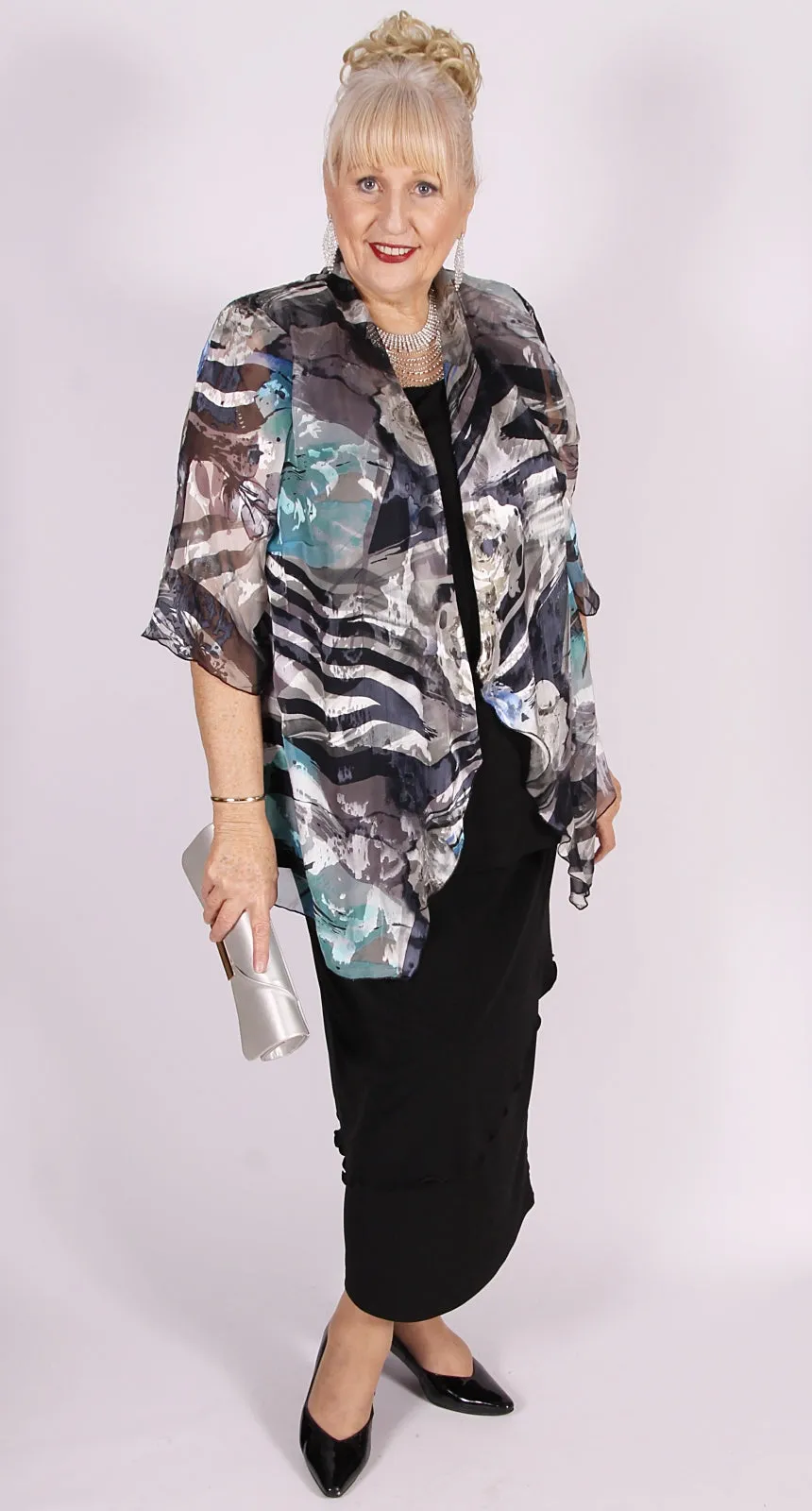 Deluxe Silk Waterfall Jacket Aqua|Sapphire