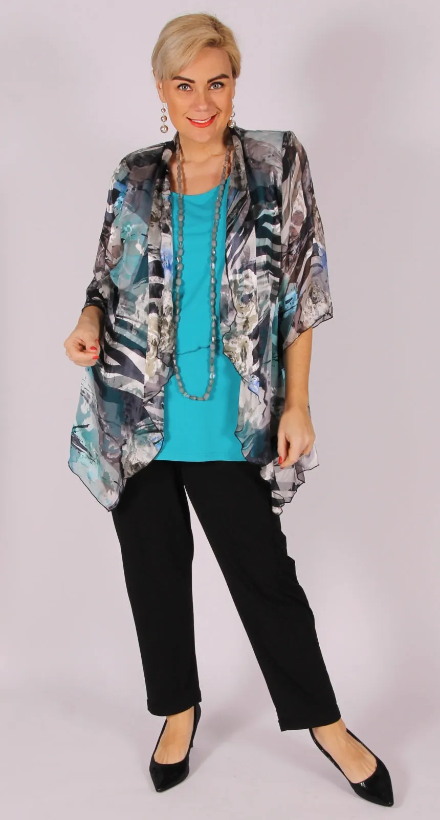 Deluxe Silk Waterfall Jacket Aqua|Sapphire