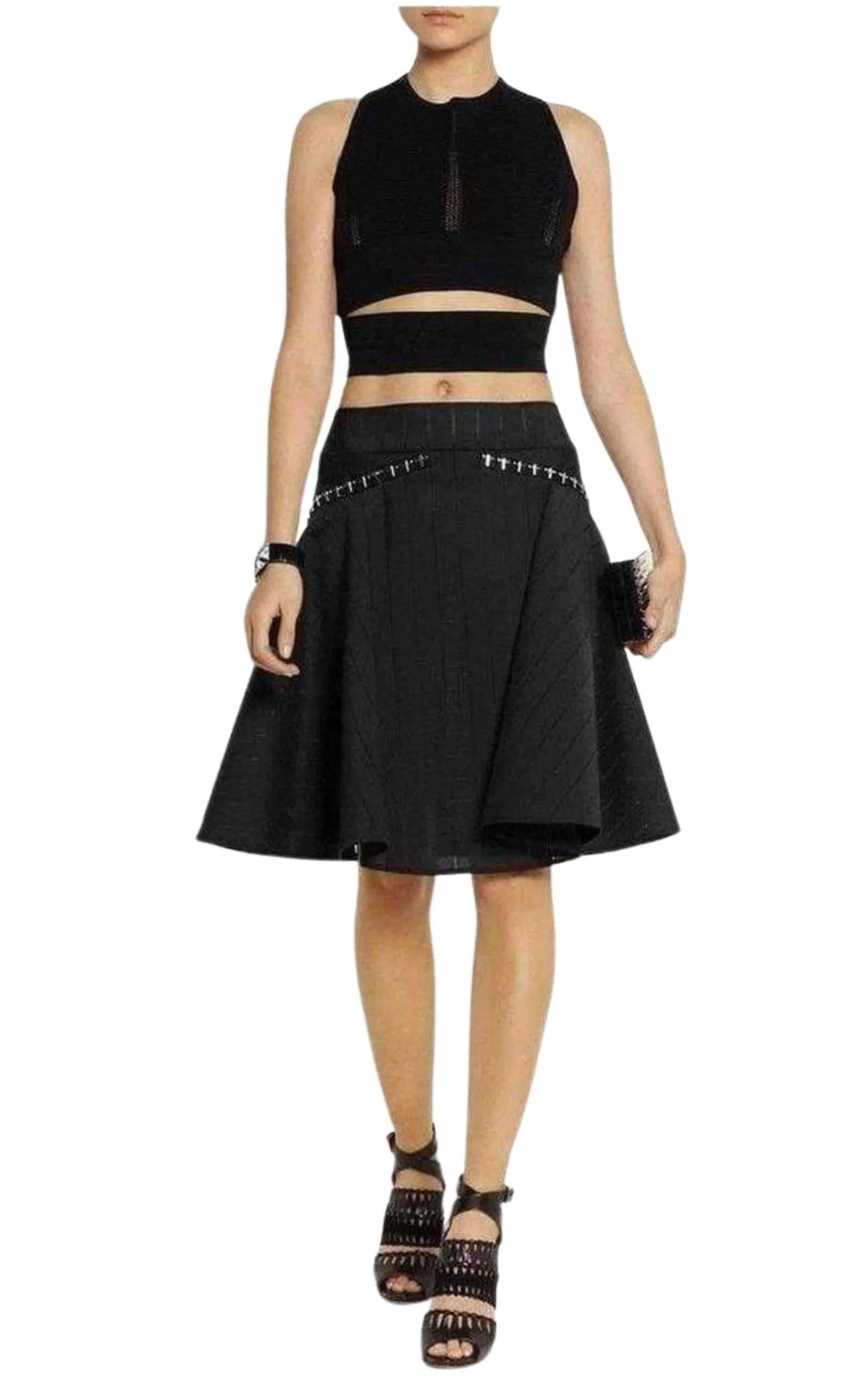 Flared Embellished Stretch Skirt