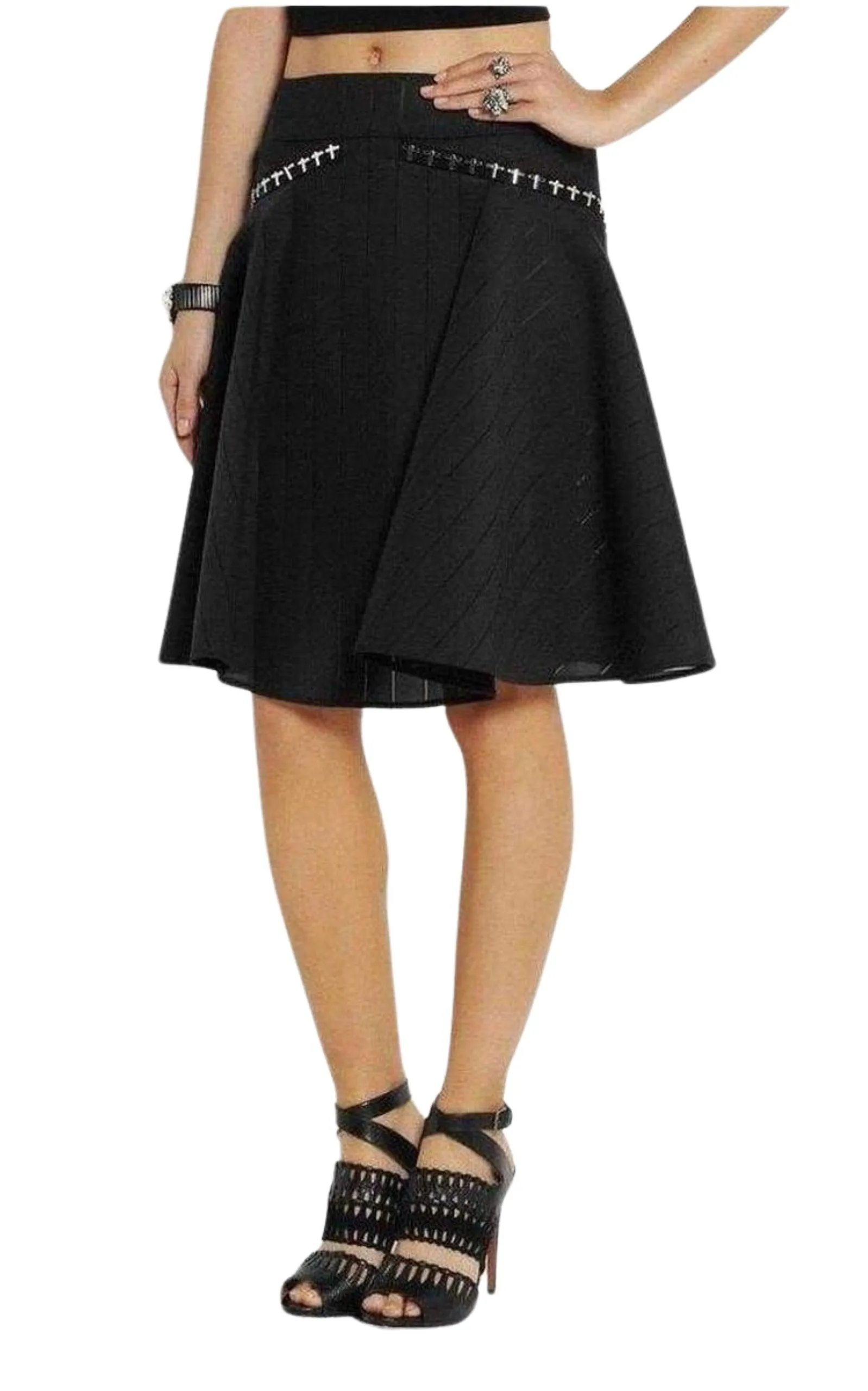 Flared Embellished Stretch Skirt