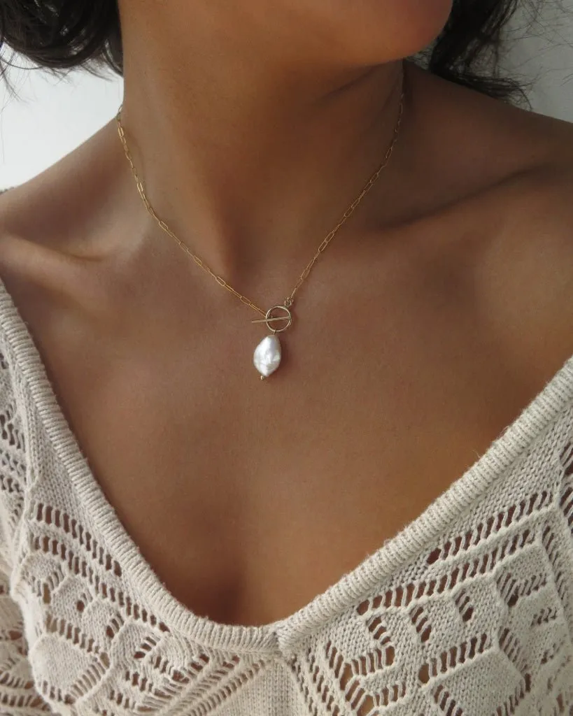 Freshwater Pearl Toggle Drawn Cable Necklace