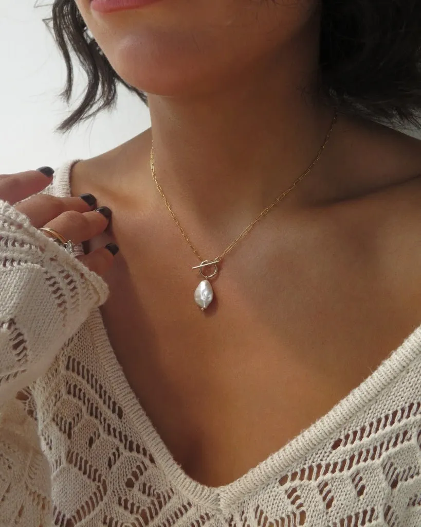Freshwater Pearl Toggle Drawn Cable Necklace