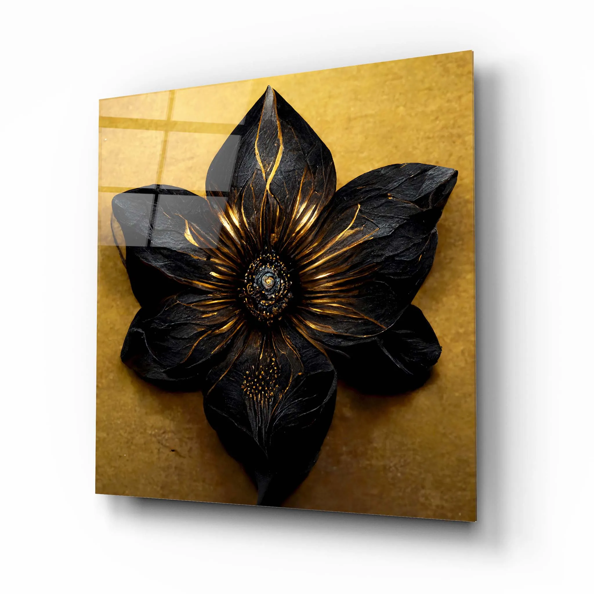 Gold Flowers Glass Wall Art