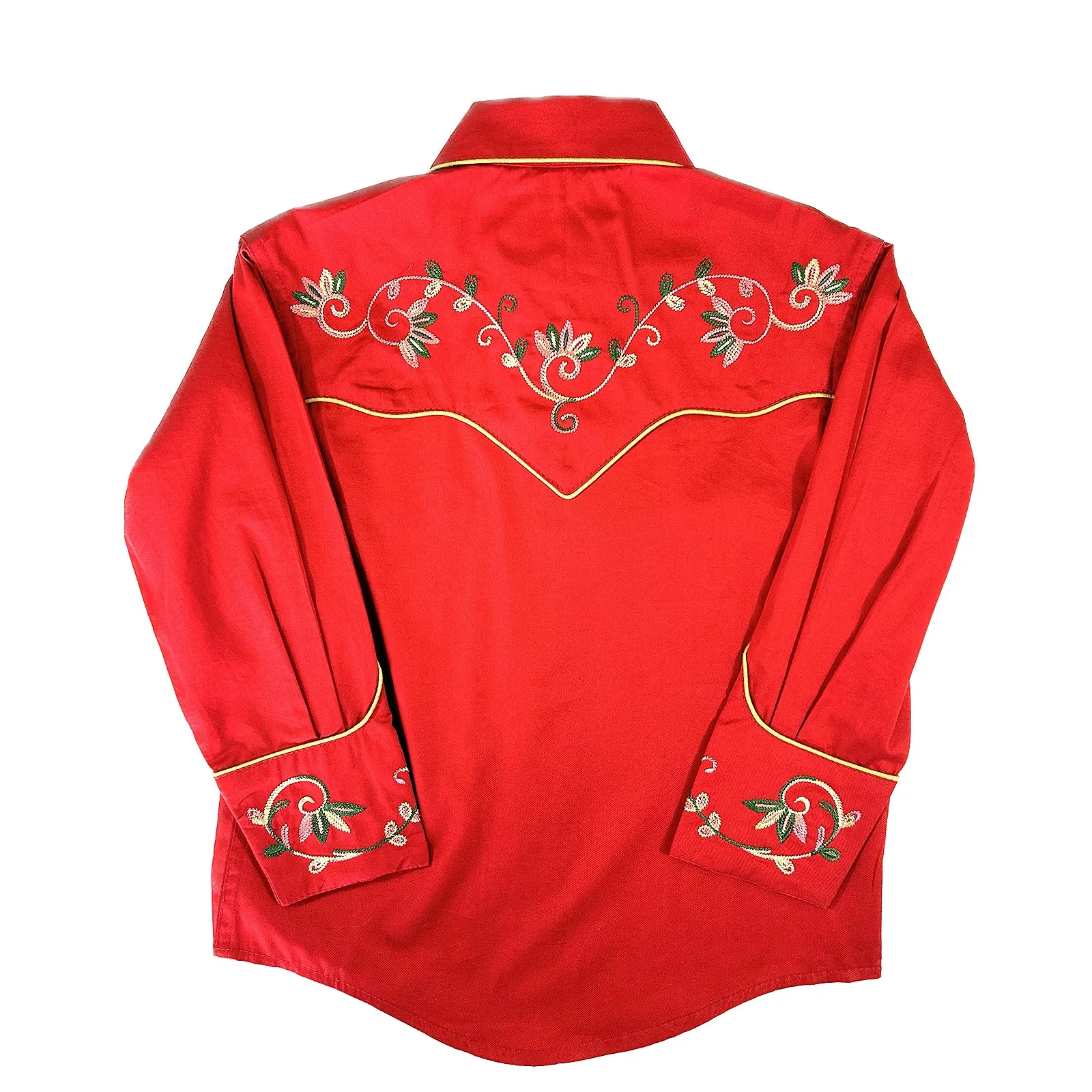 Kid's Red Vintage Variegated Floral Embroidery