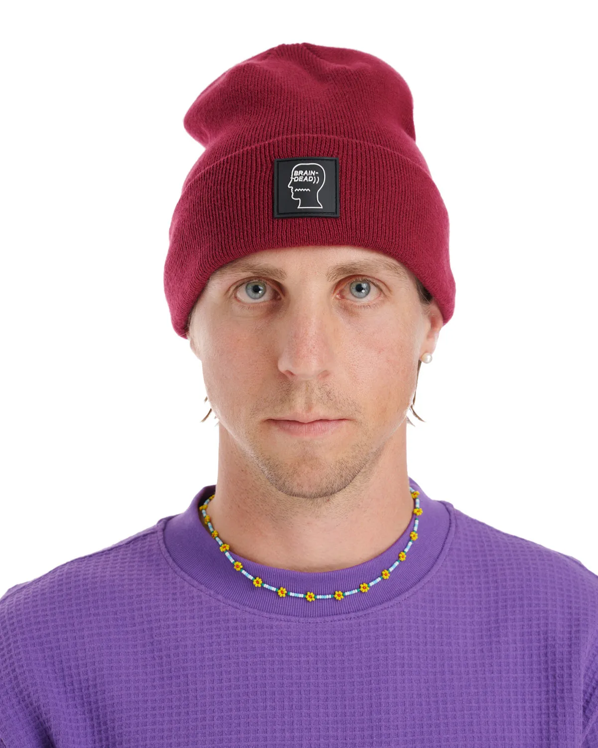 Logo Head Wool Beanie - Burgundy