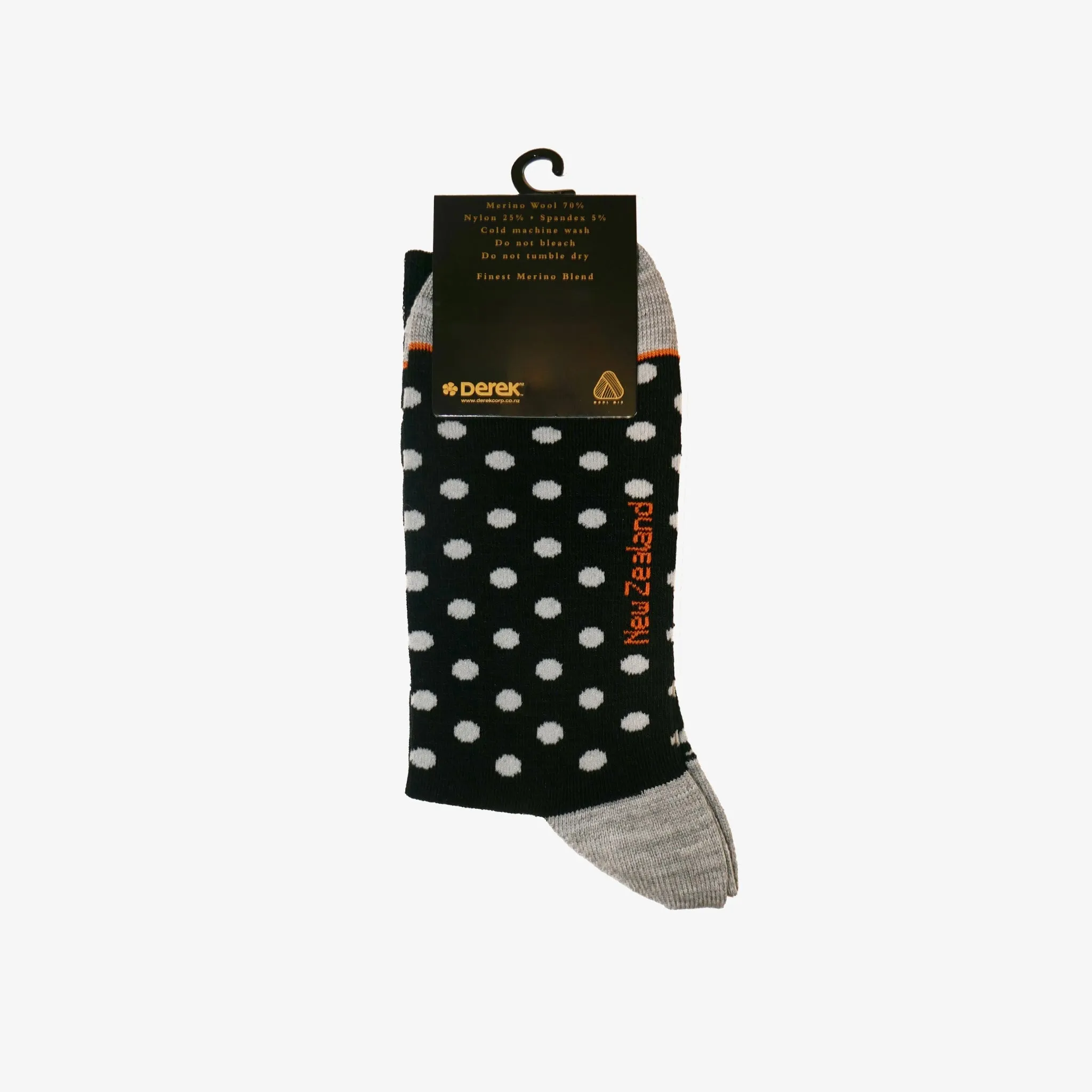 Mens Merino Wools Socks - Kiwis & Spots Black, M-L