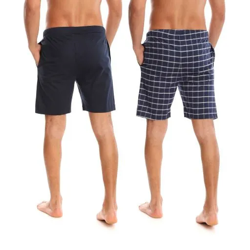 MEN’S PLAID NAVY/NAVY KNIT LOUNGE SHORTS - 2 PK